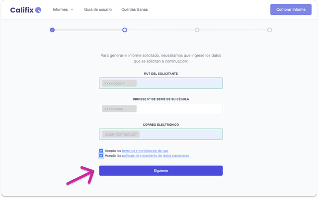 paso 3 compra Informe Califix